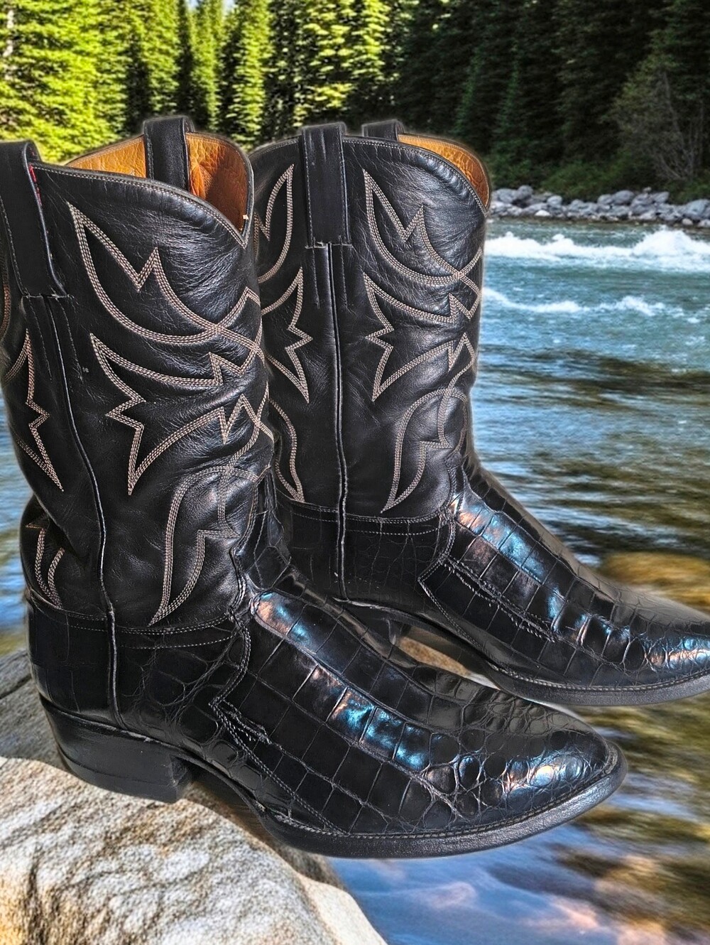 Men's Black Alligator Leather Crocodile Western Boots 12EE Vintage